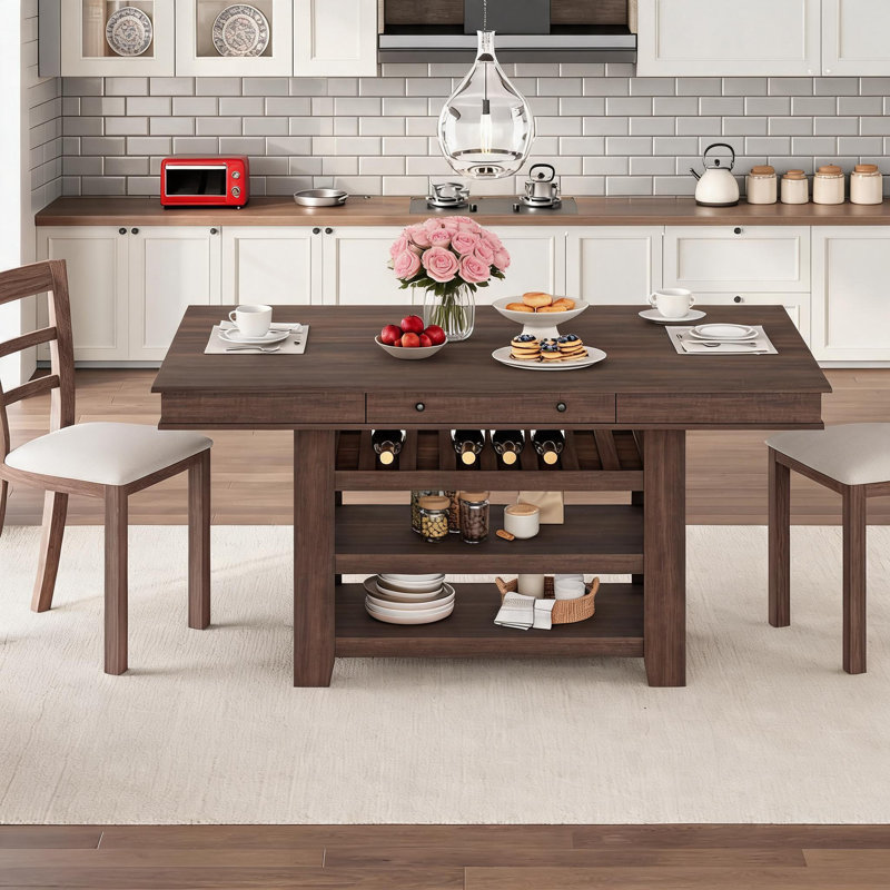 Table de salle à manger de 91 cm de hauteur avec comptoir, avec casier à vin et 3 tablettes, Brun