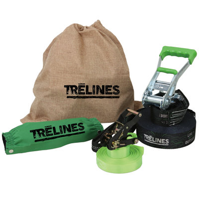 Treline: Slackline classique 50 pi - cliquet entre 2 arbres, jeu extérieur, sport d'équilibre et de renforcement du corps, capacité de charge de 400 lb, adultes et enfants de 5 ans et plus