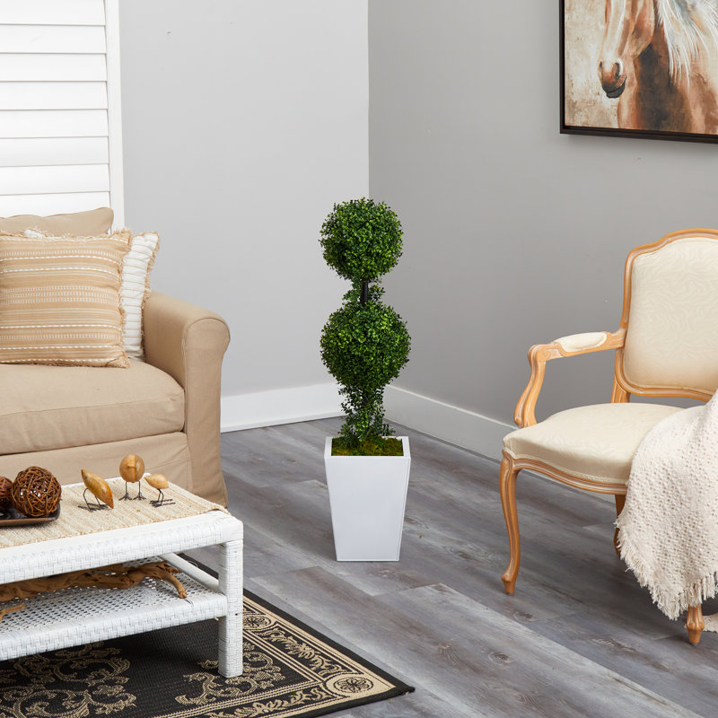 Faux Boxwood Topiary in Metal Planter