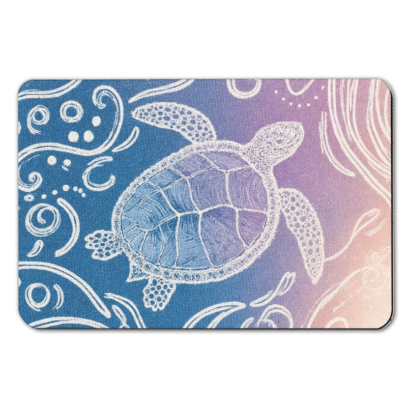 Tapis de bain Sea Turtle Ocean Waves, 16 x 24 po, Bleu / rose, tortue de mer, vagues de l'océan