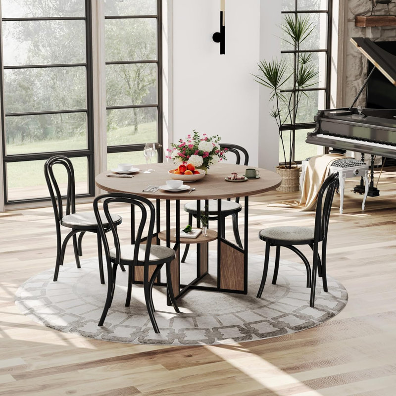 Round Dining Table For 4-6 People, 59 Inch Wood Kitchen & Dining Room Table With Pedestal Base, Adjustable Feet, Space Saving Farmhouse Circle Dinner Table For Living Room