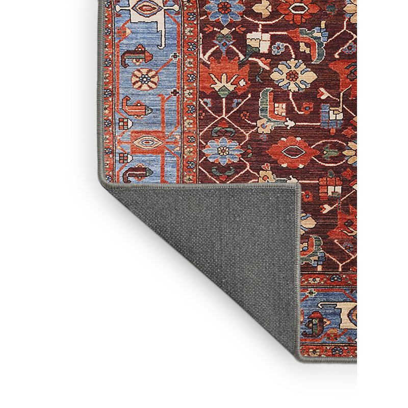 Tapis oriental rouge et bleu, Tapis de couloir 2 pi x 5 pi