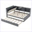 Lit plateforme en bois avec lit gigogne, tablettes et tête de lit-58003818