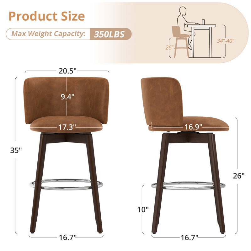 Patrick Swivel Counter Stool, Brown Faux Leather Seat/Dark Brown Frame