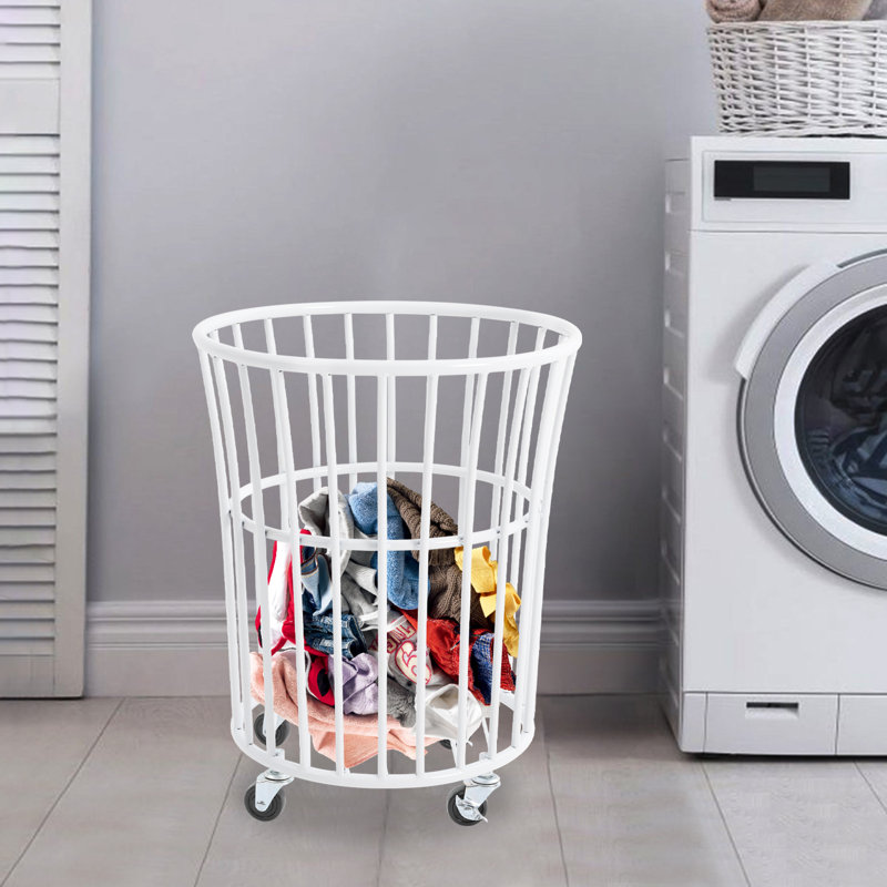 Metal Mesh Laundry Basket Cart With Wheels