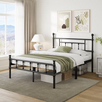 Grand cadre de lit en métal avec tête de lit, rangement sous le lit, aucun sommier requis, assemblage facile