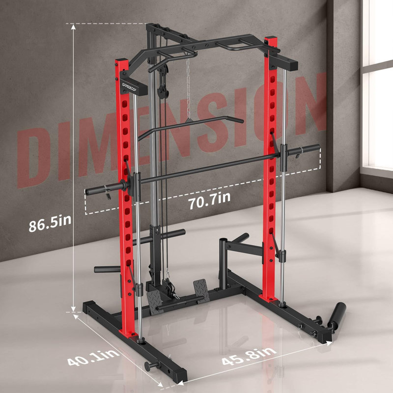 Appareil de musculation multifonctionnel Smith, Noir / Rouge