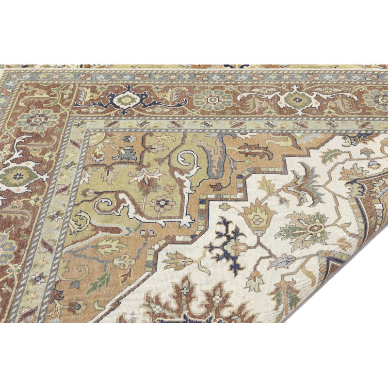 Tapis crème oriental en laine noué à la main 9 pi 9 po x 13 pi 9 po Oriental