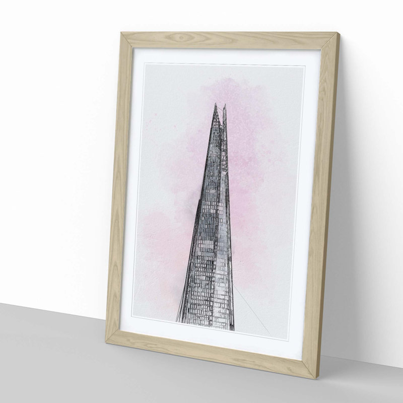 The Shard Building in London in Abstract - Picture Frame Graphic Art Print, 50cm H x 35cm W x 2cm D, Oak