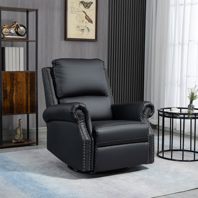 Fauteuil inclinable pivotant à 360 ° Red Barrel Studio® avec coussin et dossier rembourrés en cuir synthétique pour le salon Noir