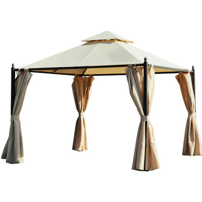 10' X Metal Gazebo For Outdoor Parties With Privacy Curtains Patio & Double Canopy In Steel