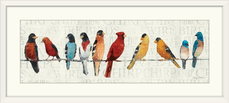 « The Usual Suspects - Birds on a Wire » par Avery Tillmon - Reproduction panoramique sur toile tendue, Cadre blanc