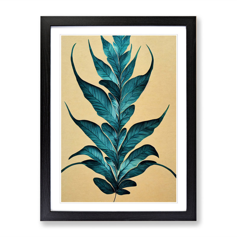 Fern Leaf Scroll Art - Single Picture Frame Print, Black, 64cm H x 46cm W x 2cm D