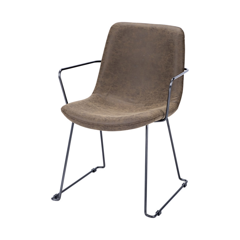 Nivens 17'' H Faux Leather Upholstered Metal Arm Chair, Light Brown