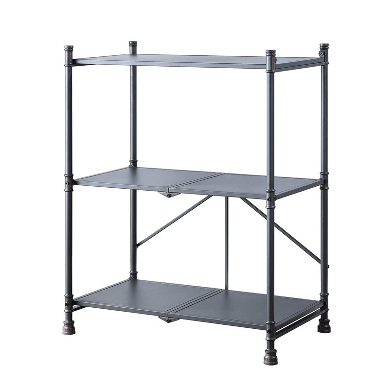 Console pliante à 3 niveaux assemblée, style tuyau d'eau, noir sablé brossé à la main et bronze foncé, grand espace de rangement bronze brossé, chambre à coucher