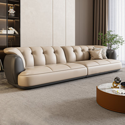 Khaki&Gray Genuine Leather Modular Sofa