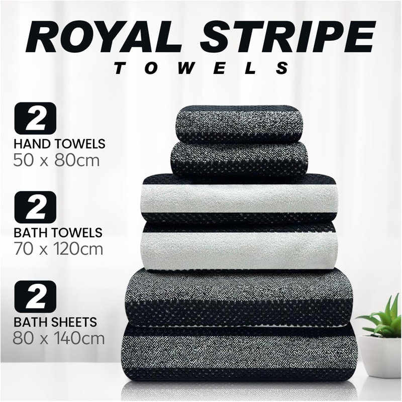 Royal Striped Premium Cotton Bathroom Towels, Super Soft, Thick, Absorbent & Quick Dry – Hand, Bath Towels & Bath Sheet 
