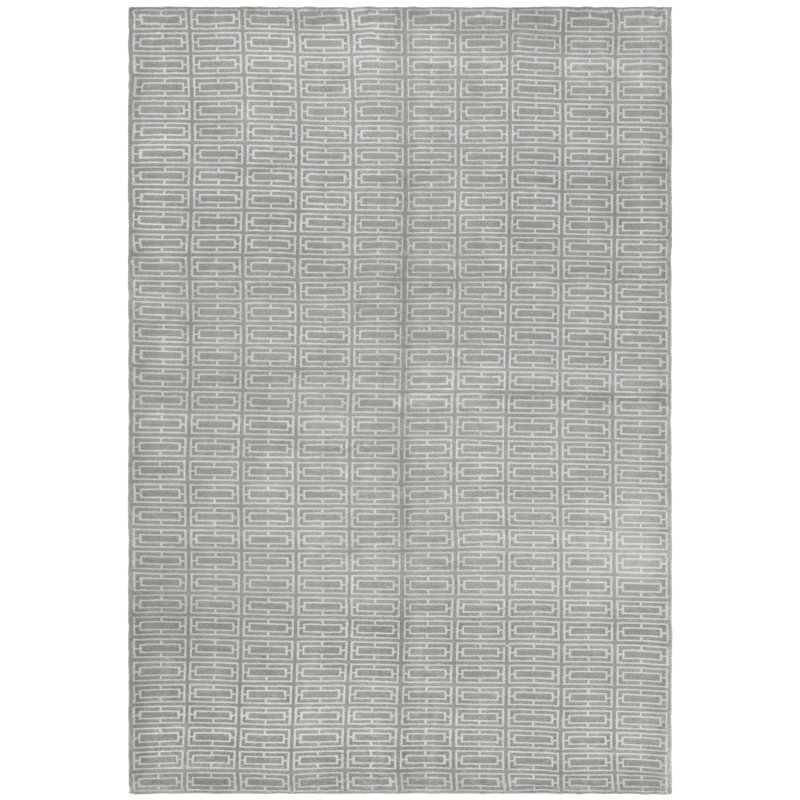 Tapis gris en viscose / laine / coton noué à la main Ceallach, Rectangle 8 pi x 10 pi