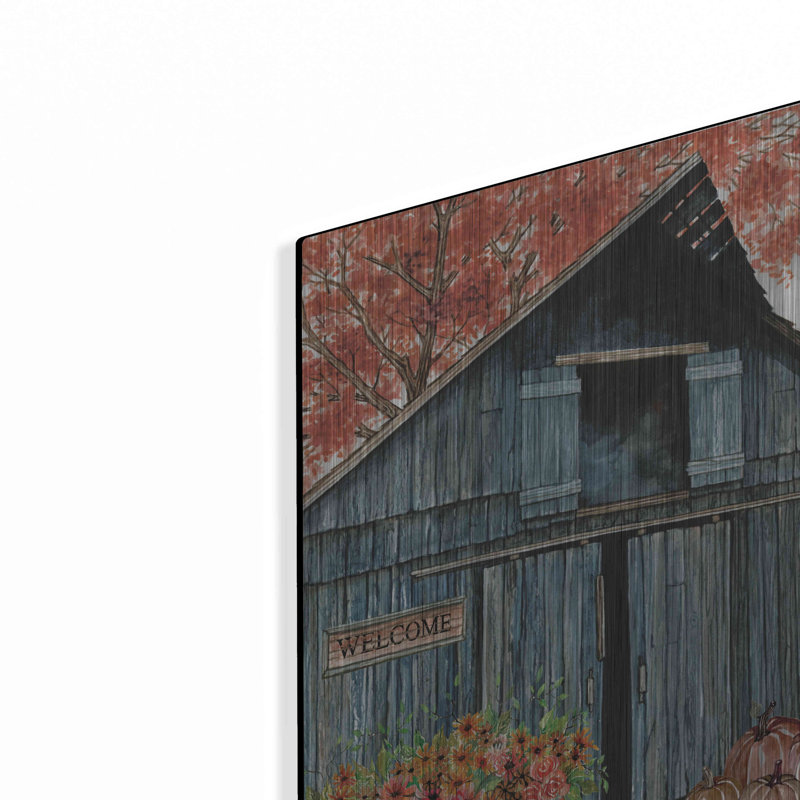 «Welcome Fall Barn» par Cindy Jacobs, art mural en métal, H 16 po x l 12 po