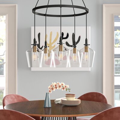 Caitlin 5 - Light Shaded Wagon Wheel Chandelier -  Wade LoganÂ®, 54D4C42FDE654D29AFAA2E2D41F8F3FE