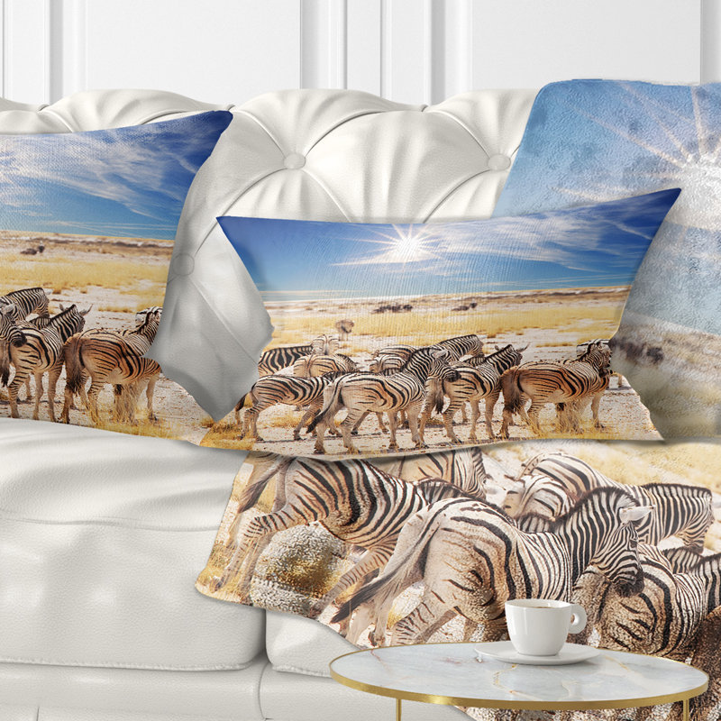 African Beautiful Herd of Zebra on Bright Day Lumbar Pillow