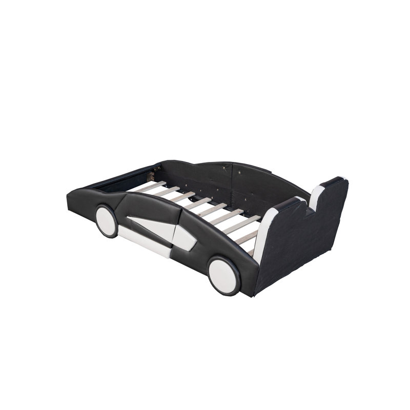 Race Car-Shaped Platform Bed With Wheels, Black