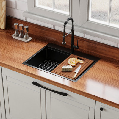 30" X 22" Black Workstation Kitchen Sink - 16 Gauge Stainless Steel, Steel Workspace