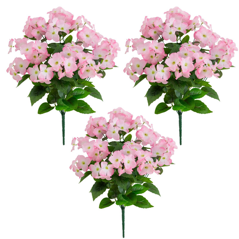 19 po Hortensia artificiel résistant aux rayons UV (intérieur / extérieur) - ensemble de 3, Rose