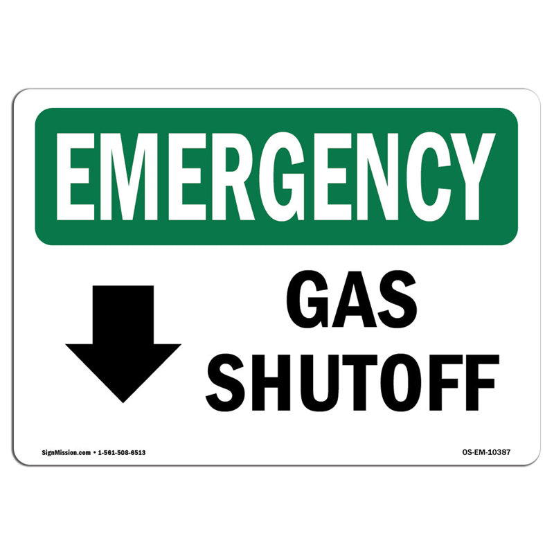 Arrêt de gaz [Flèche vers le bas] avec symbole en aluminium 12 x 18, H 12 po x l 18 po x P 0,1 po