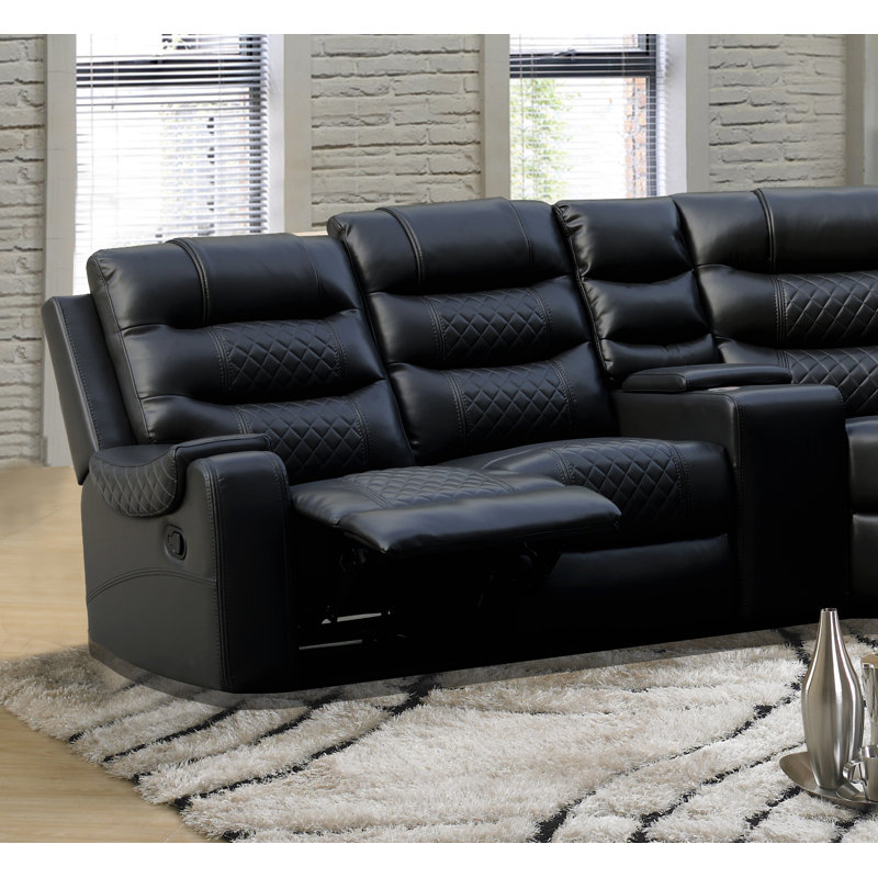 Ensemble de canapé modulaire inclinable en L 3 pièces pour canapé en L, Similicuir noir