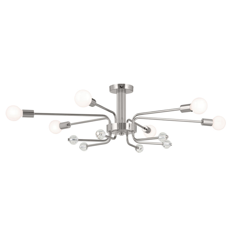 Plafonnier encastré multi lumières avec cristal transparent, Nickel poli