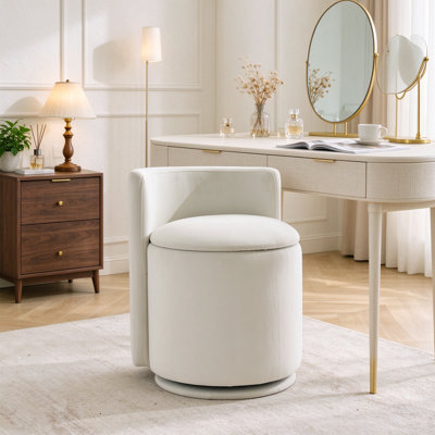 Tabouret de coiffeuse pivotant en velours avec rangement caché