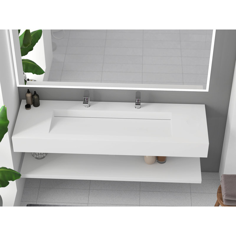 Lavabo de salle de bain mural à surface solide 60 po Boyter, Blanc