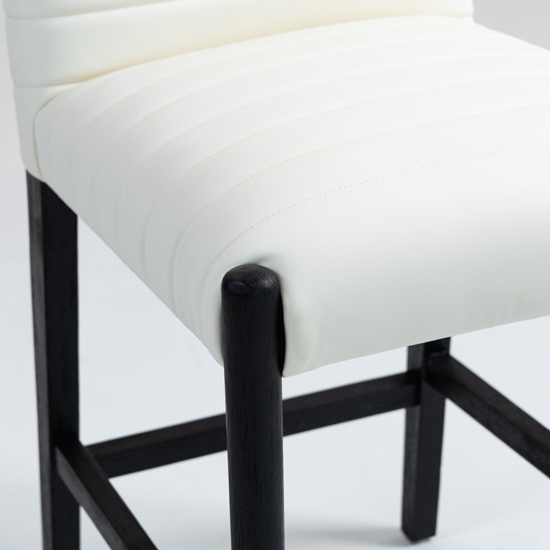 Tabouret de comptoir en cuir Aimee, Cuir crème végétalien, Noir