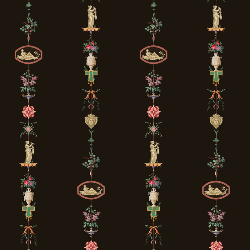 Papier peint NeoClassical Stripe - Laque noire, Laque noire, Toile de ramie synthétique