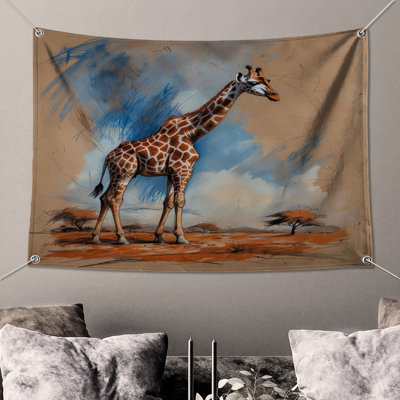Giraffe In African Savanna Wall Tapestry - Giraffe Wall Decor