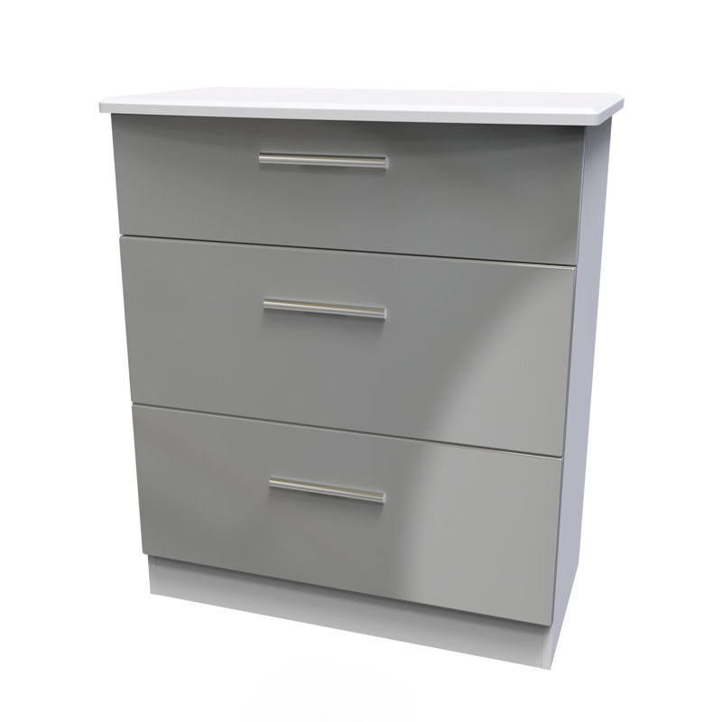 Fully Assembled Letoya 3 - Drawer Chest of Drawers, Grey Gloss
