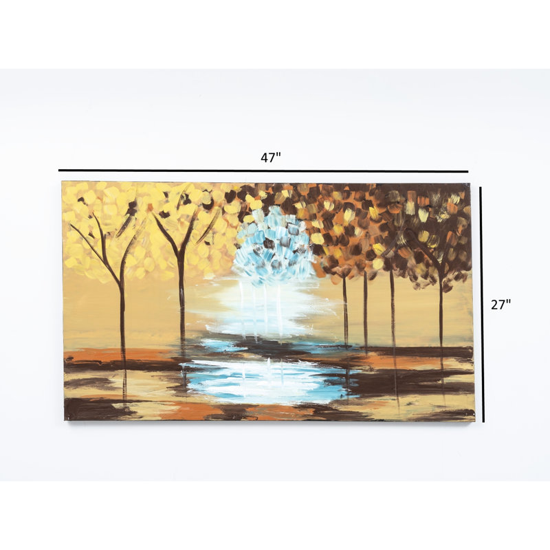47'' X 27'' Mustard Yellow Canvas Wall Art Piece, Hand-Painted For Fall Theme Artwork, Decoration