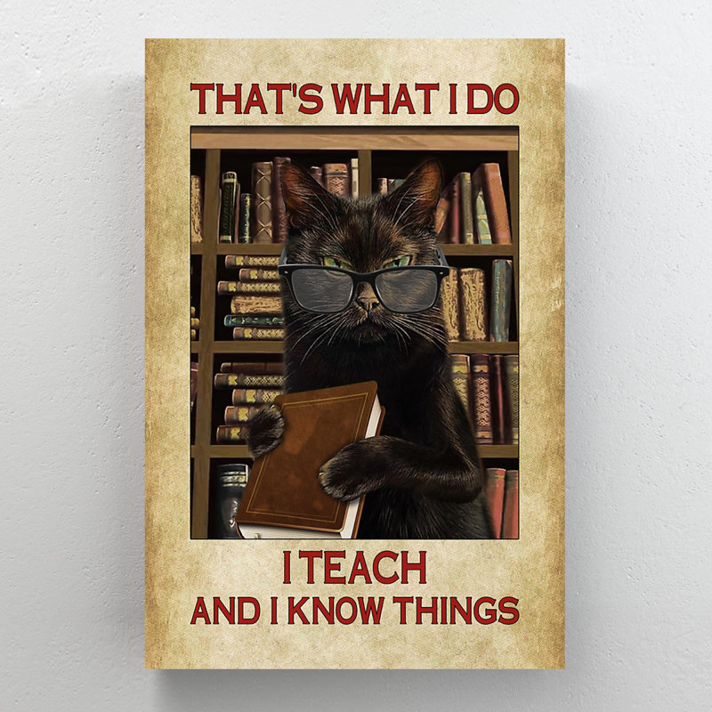 A Black Cat And His Books - That's What I Do I Teach And I Know Things - 1 Piece Rectangle Graphic Art Print On Wrapped Canvas
