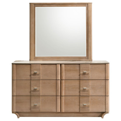 Bittinger 6-Drawer Sinter Stone Top Dresser And Mirror Light Oak