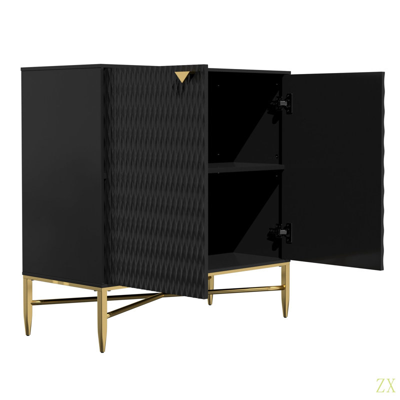 Modern Wood Freestanding 2-Door Storage Accent Cabinet, Black