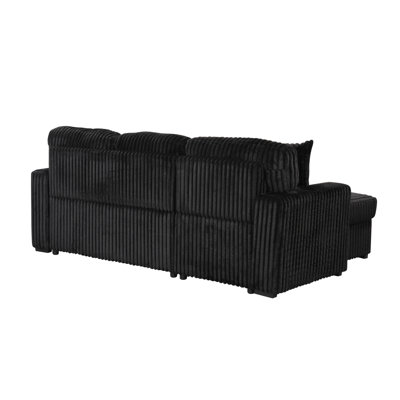 Plush Sectional Sofa W/ Pull Out Sleeper Made With Velvet Fabric Black 