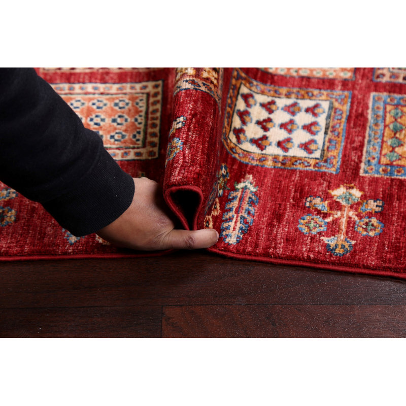 Tapis rouge noué à la main de conception unique 2 pi 8 po x 10 pi 5 po