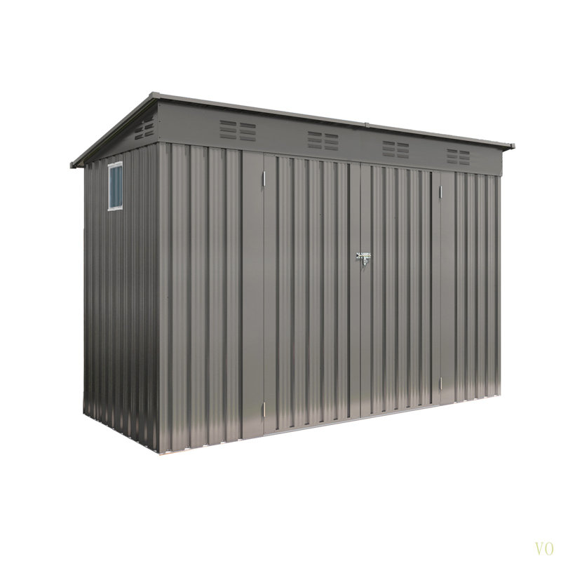 4 X 9 FT Outdoor Storage Shed, Metal Garden Shed Tool House With Sloping Roof,6 Vents And 2 Swing Doors For Backyard, Garden,Patio, Garage, Lawn