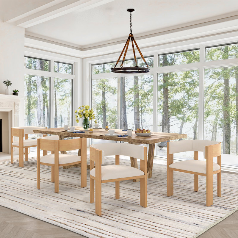 Ensemble de 4 chaises de salle à manger en bois massif Pliner Albert, 4, Champagne, Bois naturel