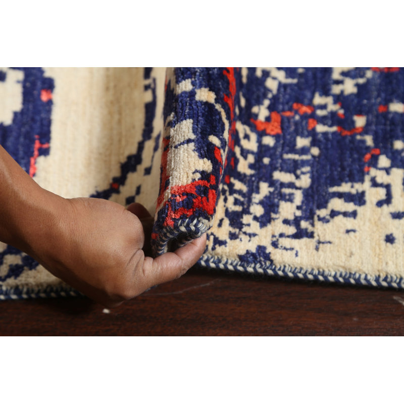 Tapis unique ivoire / brun noué à la main 9 pi x 12 pi 3 po nouvel âge One-of-a-Kind