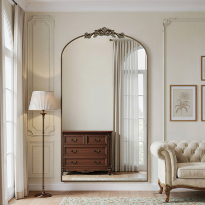 Vintage Arched Full Length Mirror with Carved, Oversized Floor Mirrors for HomeDecor