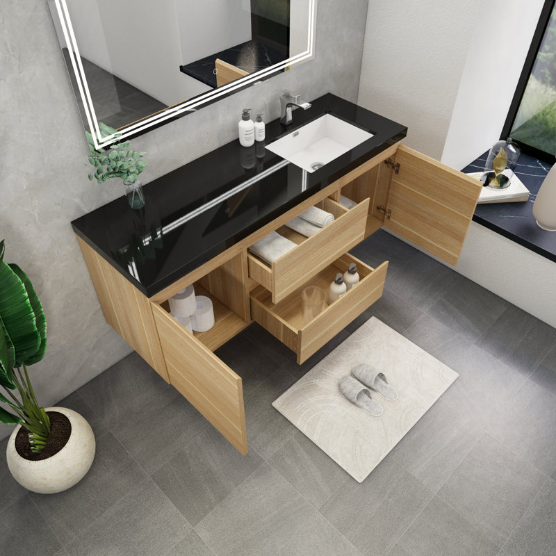 Ensemble de meuble-lavabo mural simple 60 po Castin, Chêne clair