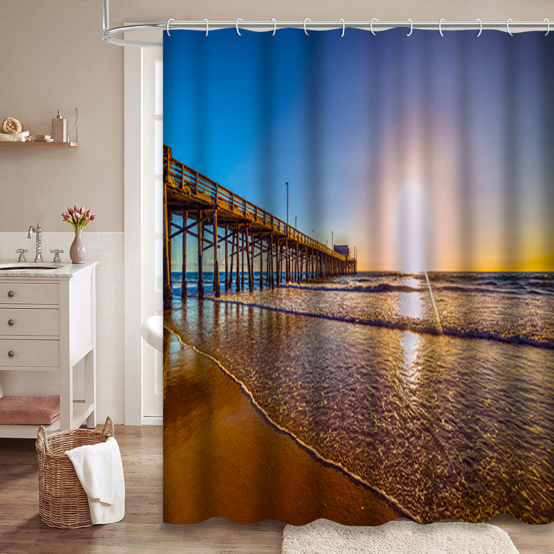 California Wooden Pier Beach Sunset Shower Curtain with 12 Hooks, L 72 po x l 84 po