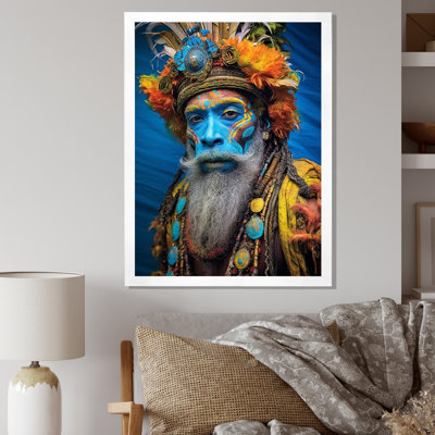 " Portrait Of Wise Guru Man With Blue Face "